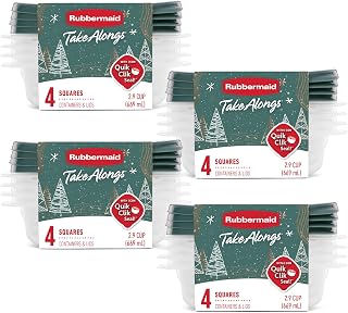 Rubbermaid 16-Pack TakeAlongs Clear Plastic Food Storage and Organization Container with Lid for Leftovers and Meal Prep, 2.9 Cup Capacity, Green