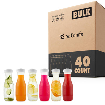 Plastic Juice Carafes with Lids 32 oz (40 Pack) by Stock Your Home – 32 Ounces Pack of 40, 32.0 fluid_ounces, Plastic, Clear, Pack of 40