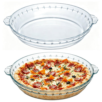 Holiban Glass Pie Plates, 9.5 Inch Deep Dish with Handles, Set of 2, Clear