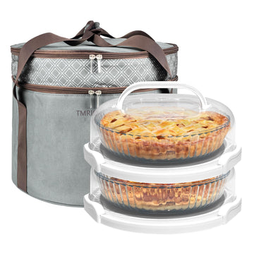 Tmrioplep Pie Carrier with Lid and Handle, 12 Inch, 2 Pack, Grey