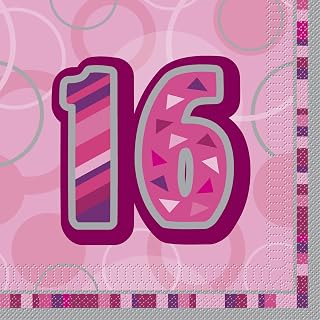 Unique Party 28437 - Glitz Pink 16th Birthday Paper Napkins, Pack of 16