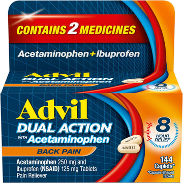 Dual Action Back Pain Caplets Delivers 125mg Ibuprofen and 250mg Acetaminophen Per Dose for 8 Hours of Back Pain Relief by Advil – 144 Count (Pack of 12), Model F00573014589