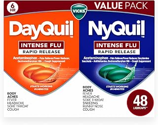 Vicks DayQuil & NyQuil Intense Flu Rapid Release Liquicaps, Daytime & Nighttime Multi-Symptom Relief, Powerful Relief for Body Aches, Fever, Headache, Sore Throat & Cough, Over-The-Counter, 48 CT
