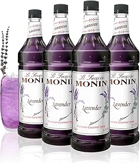 Monin Lavender Syrup | Aromatic & Floral, Premium Syrup for Cocktails, Lattes & More | Clean Label with No Artificial Flavors, No Artificial Preservatives (BPA Free Bottle, 1 Liter, 4-pack)