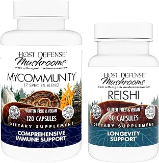 Host Defense MyCommunity Capsules, 120 Count & Reishi Capsules, 30 Count - Support Immune Health with 17 Species Mushroom Blend - Support Brain Health, Memory & Focus*