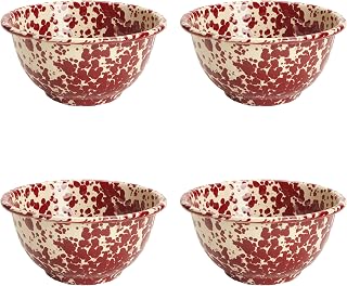Crow Canyon Home Splatter Enamelware Small Footed Bowls, Set of 4, Burgundy and Cream