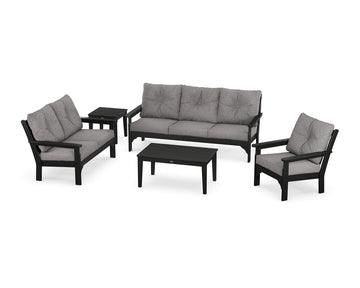 ® Vineyard Deep Seating Set by Polywood – High Density Polyethylene, Black / Grey Mist, Pack of 5, Model PWS318-2-BL145980