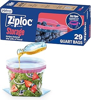 Ziploc Quart Food Storage Bags, Stand-Up Bottom, Easy to Fill, 29 Count (Pack of 12)