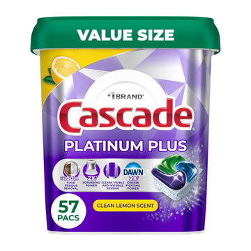 Platinum Plus Dishwasher Detergent Pods Dish Soap Lemon 57 Count by Cascade – 57 Count (Pack of 1), Model P_15261