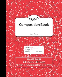 Pacon 1-Subject Composition Notebooks, 7.5" x 9.75", Manuscript Ruled, 24 Sheets, Red Marble, Each (PACMMK37139)