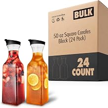 50 oz Plastic Juice Carafes with Black Lids 24 Pack Clear Drink Pitchers for Beverages and Fridge Pantry Storage Square Pitchers