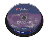 DVD+R 4.7GB 16X DVD Blank (Pack of 10) by Verbatim – Model 43498/10