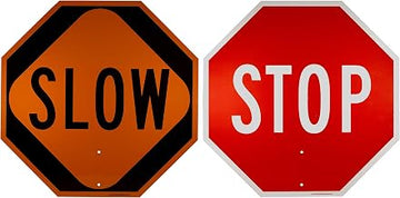 NMC PS3 Safe T Paddle Sign, "STOP/SLOW", 18" Width x 18" Height, Aluminum , Red
