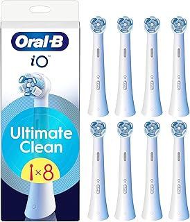 Oral-B Ultimate Clean Genuine White Replacement Brushes Set of 8 Deep Brushing Dental Plaque Removal Round Brush for Oral B iO Electric Brushes