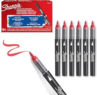 Sharpie Creative Marker Acrylic Paint Pens | Brush Tip Water-Based Paint Markers | Red | No-Bleed Ink Writes on Most Surfaces | School & Revision Supplies | 6 Count