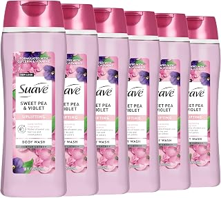 Suave Moisturizing Body Wash, with Sweet Pea Violet and Vitamin E Extract, No Parabens, No Phtahaltes, 18 Fl Oz (Pack of 6)
