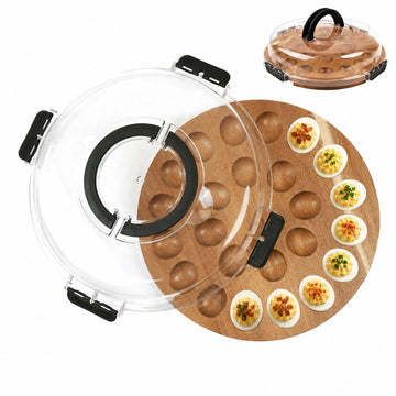 JNSTONGHM Deviled Egg Platter, Acacia Wood with Lid, 24 Slots
