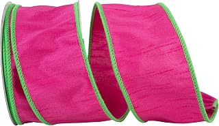 Reliant Ribbon Ribbon - Dupioni Color Edge Wired Edge, Fuchsia/Lime, 2-1/2 Inch, 10 Yards