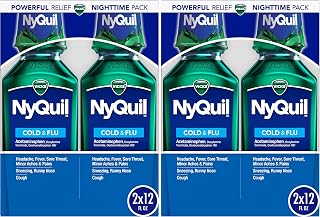 Vicks NyQuil Cough Cold and Flu Nighttime Relief, Original Liquid, 2x12 Fl Oz (Pack of 2)