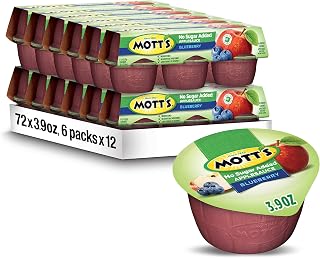 Mott's No Sugar Added Blueberry Applesauce, 3.9 Ounce Cup, 6 Count (Pack of 12)