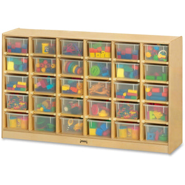 30 Cubbie Mobile Storage with Clear Trays by Jonti-Craft – 35.5 x 57.5 x 15 in, Wood, Black, Model 04310JC