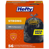 Strong 30 Gallon Trash Bags by Hefty – 56 Count (Pack of 1), 30.0 gallons, Plastic, Black, Model 00E85056