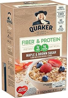 Quaker Instant Oatmeal Fiber&Protein (Previously Weight Control), Maple Brown Sugar, 8-Count Boxes (Pack of 4)