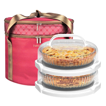 Tmrioplep Pie Carrier Set with Lids and Handles, 12 Inch, Red