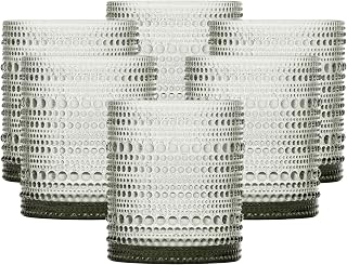 Fortessa Jupiter Beaded Hobnail Glass Vintage Themed Drinkware Set, 10 Ounce Double Old Fashioned Glass (Set of 6), Dishwasher-Safe, Smoke Gray