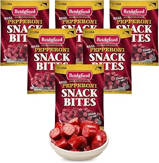 Bridgford Pepperoni Snack Bites 4 oz Pack of 6 - Ready-to-Eat Pepperoni Snacks for On-the-Go Snacking - Pork and Beef Pepperoni Bites with Zero Carbs for Keto Friendly Diets or any Dietary Preferences