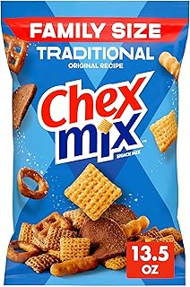 Traditional Chex Mix, Original Recipe, Family Size, 12.5 oz | Corn & Wheat Chex, Rye Chips, Squiggle Breadsticks, Pretzels, 50% Less Fat than Regular Potato Chips