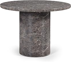 Meridian Furniture 758Brown-DT Rapallo Collection Art Deco Indoor/Outdoor Dining Table with Fluted Concrete in a Marble Finish, 43" W x 43" D x 30" H, Brown