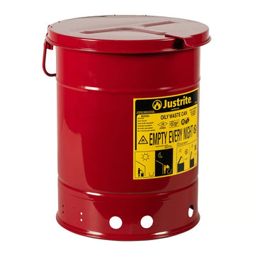 Justrite Steel Oily Waste Can, Red - 6 gal.