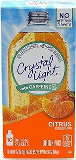 Crystal Light On-The-Go Drink Mix Packets with Caffeine, Zero Sugar Powdered Water Enhancer, Natural Flavor Low Calorie Energy Beverage Mix, Citrus, 0.09 Ounce Packets, 10 Count (Pack of 9)