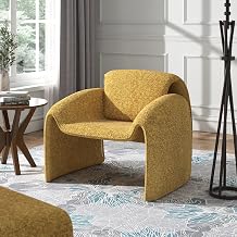 Accent Chair - Mustard Yellow Boucle - Easy Assembly - Ideal for Living Room, Bedroom (110C-YB)