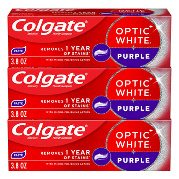 Optic White Purple Toothpaste with Fluoride by Colgate – 3.8 Ounce (Pack of 3), Purple, Pack of 3, Model 61057368