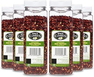 Spice Classics Crushed Red Pepper, 12 oz (Pack of 6) - Six 12 Ounce Containers of Dried and Crushed Red Chili Pepper Flakes Great for Pizza, Chowder, Seafood, and Pasta