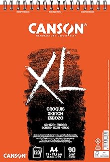 Canson XL Sketch 90gsm A4 Paper, Fine Grain, Spiral Pad Short Side, 120 Ivory Sheets, Ideal for Professional Artists & Illustrators