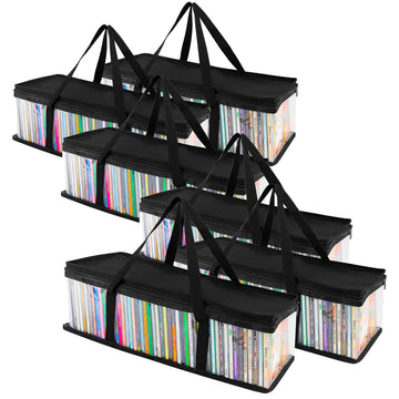 CD Storage Bags (6 Pack) - Transparent PVC Media Storage - Water Resistant CD Holder Case with Handles - Clear Plastic Carrying Game Bag Storage for CDs by Stock Your Home – Model