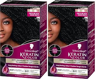 Schwarzkopf Keratin Permanent Hair Dye Cream, 1.0 Black Onyx, Professional Quality Color for Up to 100% Gray Coverage, Bond Enforcing System (Pack of 2)