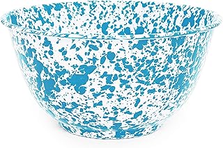 Crow Canyon Home Enamelware Salad Bowl, 5 quart, Turquoise/White Splatter
