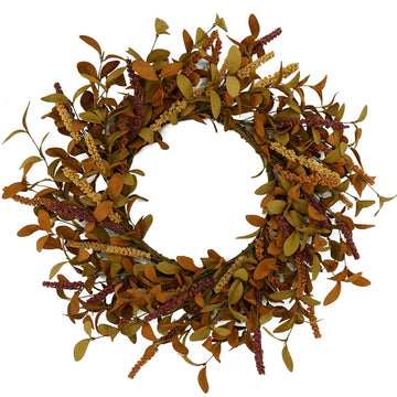 WreathDream Fall Wreath, 20 Inch Eucalyptus and Grain, Orange