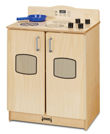 Culinary Creations Play Kitchen Stove by Jonti-Craft – 27 inches (H) x 20 inches (W) x 15 inches (D), Metal, Natural Wood, Model 2409JC