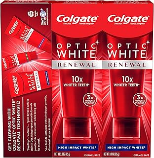 Colgate Optic White Renewal Teeth Whitening Toothpaste, High Impact White, 3 Oz Tube, 3 Pack