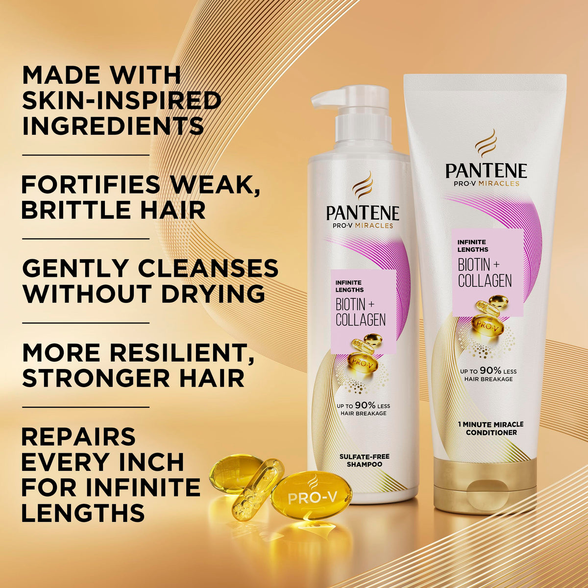 Pro-V Miracles Infinite Lengths Biotin + Collagen Sulfate-Free Shampoo 13.5 FL OZ by Pantene – 13.5 Fl Oz (Pack of 1), White