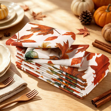 Kochorie Cloth Napkins, 18 x 18 Inch Set of 12, Autumn Maple Leaf Print