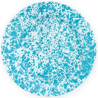 Crow Canyon Home Enamelware Dinner Plate, 10.25 inch, Turquoise/White Splatter (Set of 4)