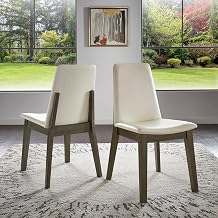 Dining Chair Set of 2 - Transitional Design, Grey Finish, White Faux Leather - Easy Assembly - Ideal for Dining Room, Kitchen (332GAC2-WH)