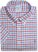Brooks Brothers Mens Cotton Blend Short Sleeve Button Down Shirt, (X-Large, 213809 Red/Blue Gingham)
