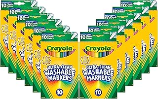 Crayola Ultra Clean Washable Markers - 12 Pack (10ct), Bulk Fine Line Markers for Classrooms, Kids, Nontoxic